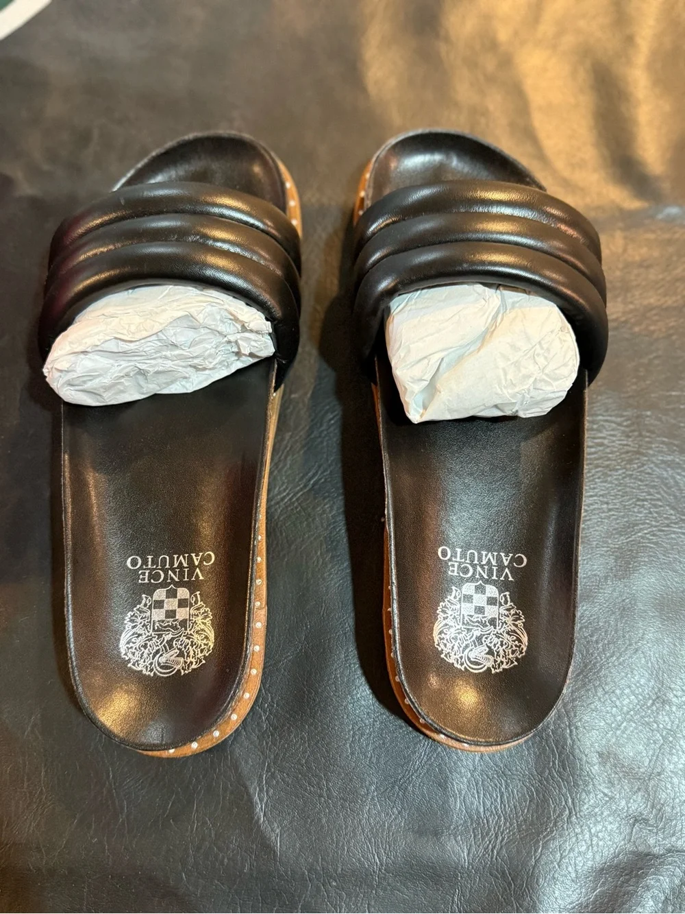 Vince Camuto Black Padded Slide Sandals with Studded Trim